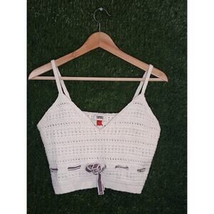 Women's White Cropped Crochet Bra Top Size Medium M Knit Bralette